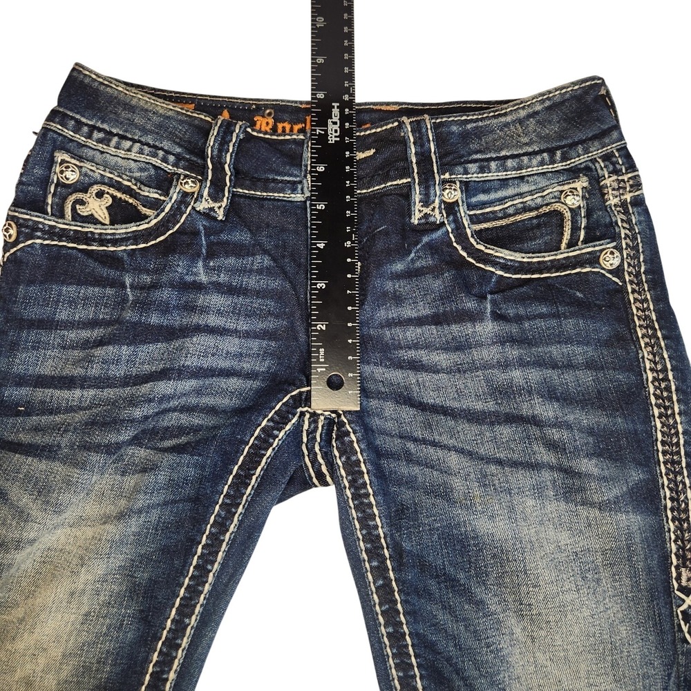 ROCK REVIVAL Noelle Capri Jeans Womens 25 Dark Blue Denim Embellished Rhinestone - Picture 8 of 15